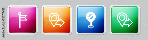 Set line Location marker, with house, Stop sign and . Colorful square button. Vector