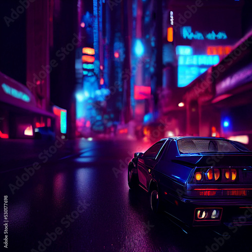 a vehicle in cyberpunk city photo