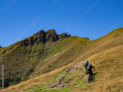 Cycling scene in the alps of Intelvi Valley