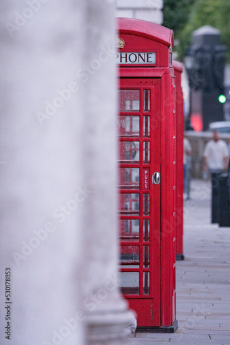 A peek of a telephone box on whitehall in london, united kingdom 