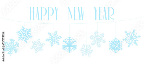 Happy New Year Inscription Vector Greeting Card Design Template with Christmas Toys