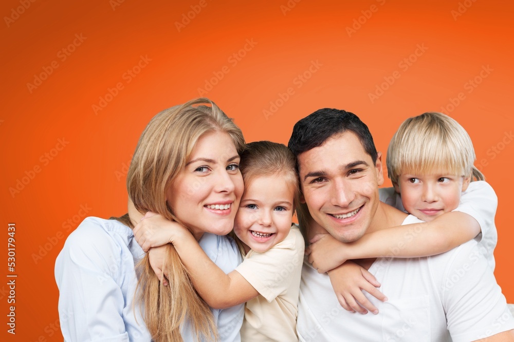Young happy parents with child. Family day concept.