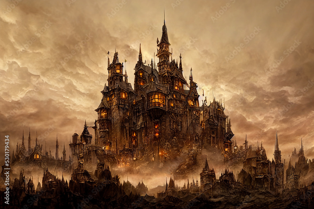Fototapeta premium dark fantasy steampunk castle, created with generative ai