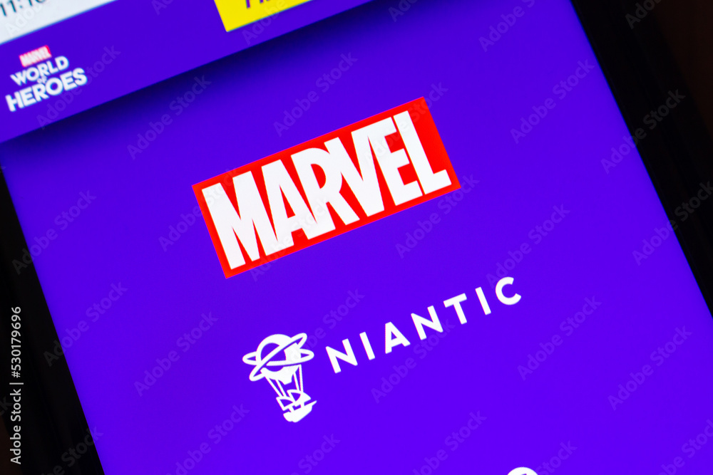Vancouver, CANADA - Sep 11 2022 : MARVEL and Niantic logos on MARVEL