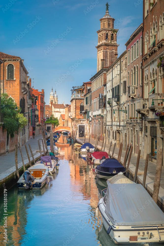 Peaceful Canal scenary in romantic Venice at springtime, Italy