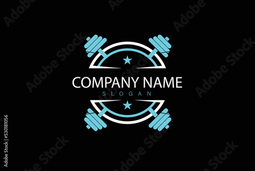 Gym vector logo with cross barbells.