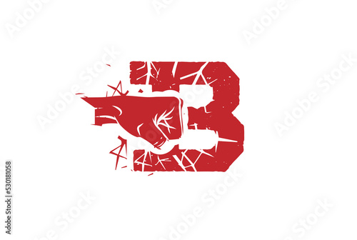 Letter B Punch Logo Design Vector, B grunge effect logo with white background