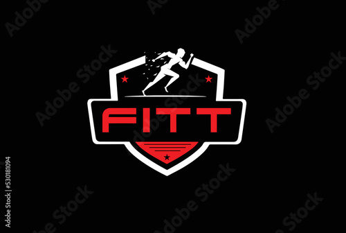 runner logo vector. red and white color design with shield.