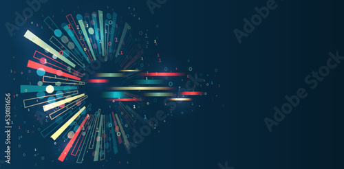 Structuring the flow of information. Data analytics concept. Sorting a large amount of data on a dark background. Big data visualization. Futuristic network or business analytics.