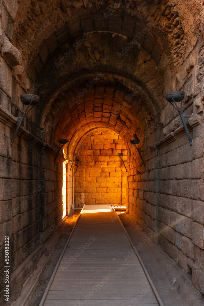 Roman Ruins of Merida, tunnel or access arch to the Roman Theater. Extremadura, Spain