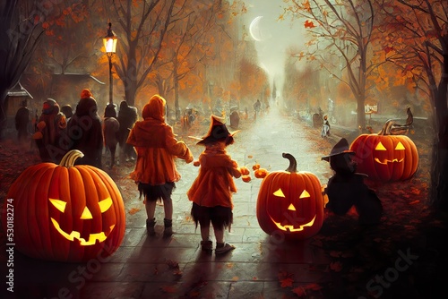 Trick or trear kids at Halloween concept art illustration photo