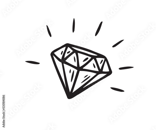 Diamond doodle icon hand drawn style. Outline 