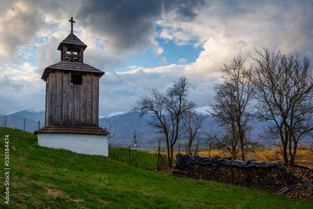 Historical bell tower in Nolcovo village, Slovakia.