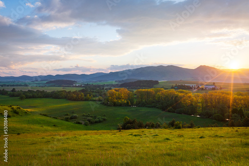 Rural landscape at Blazovce village and Mala Fatra mountains.