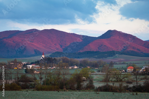View of Turciansky Dur village and Velka Fatra mountains, Slovakia.