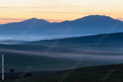 Morning mist at Ondrasova village, Slovakia.