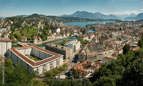 Calm town and lake in highlands