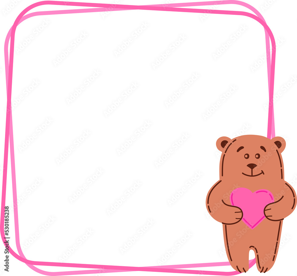 Square Frame with bear and Heart for the Design of Invitations, Postcards, Posters, Banners. Png Square Frame with bear and Heart for the Design of Invitations, Postcards, Posters, Banners. Png