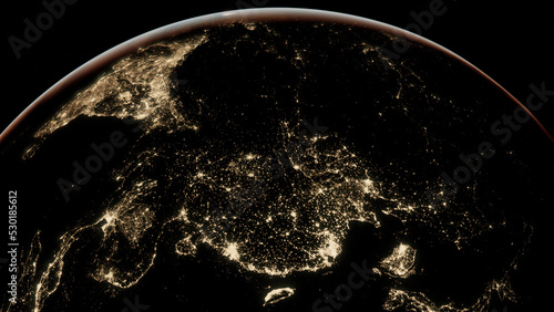 View on the Earth from space, view on the China, city lights seen from orbit