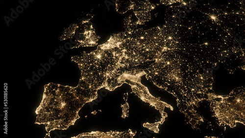 View on the Earth from space, view on the Europe, city lights seen from orbit