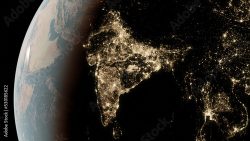 View on the Earth from space, view on the India, city lights seen from orbit photo