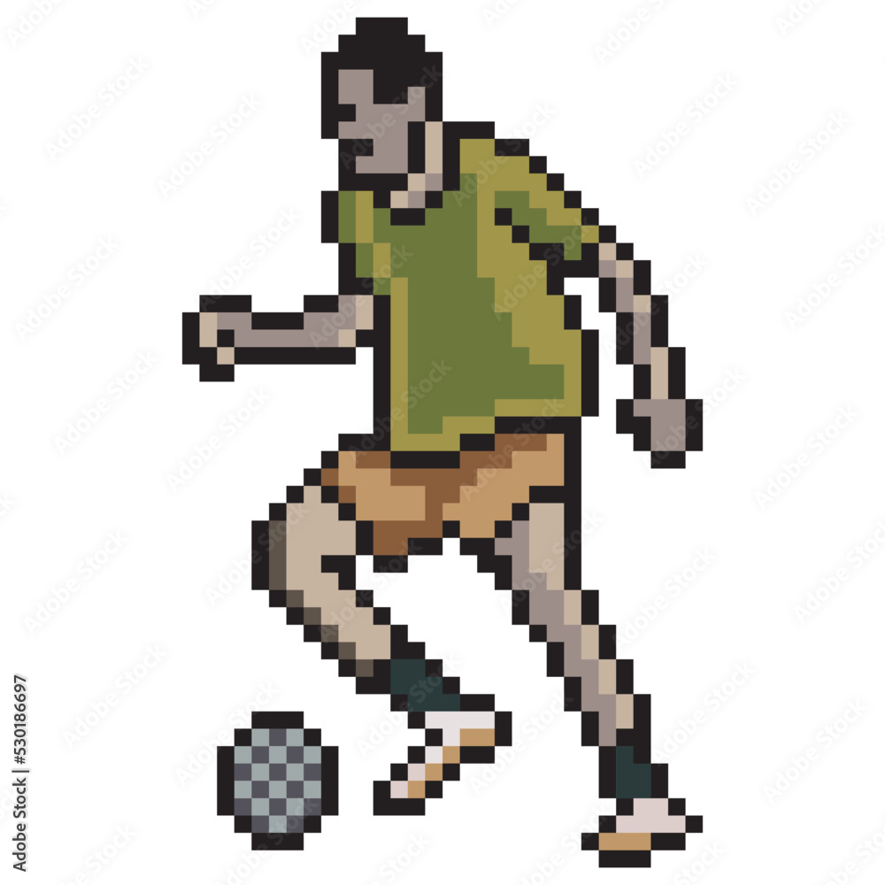 Soccer player kicking ball with pixel art. Vector illustration Soccer player kicking ball with pixel art. Vector illustration