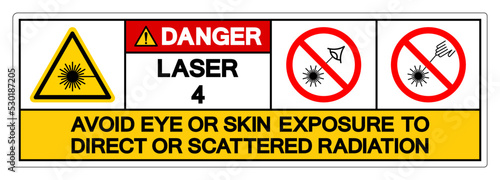 Danger Laser 4 Avoid Eye or Skin Exposure to Direct or Scattered Radiation Symbol Sign, Vector Illustration, Isolate On White Background Label .EPS10
