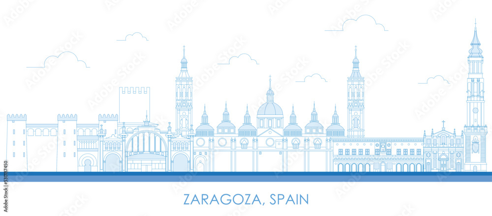 Outline Skyline panorama of  Zaragoza, Aragon, Spain - vector illustration