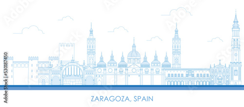 Fotografie, Obraz Outline Skyline panorama of  Zaragoza, Aragon, Spain - vector illustration