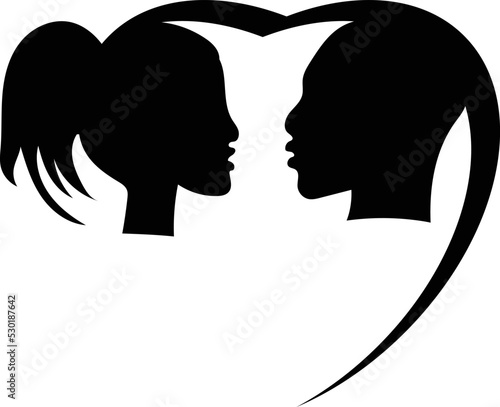 Man and Woman Couple Heads in Heart Silhouette Vector Illustration