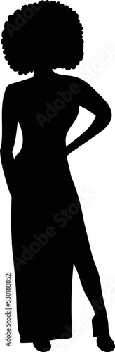 Silhouette Vector Illustration of Woman with Afro in Formal Dress Fashion Over White