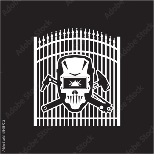 Fence and welding helmet illustration