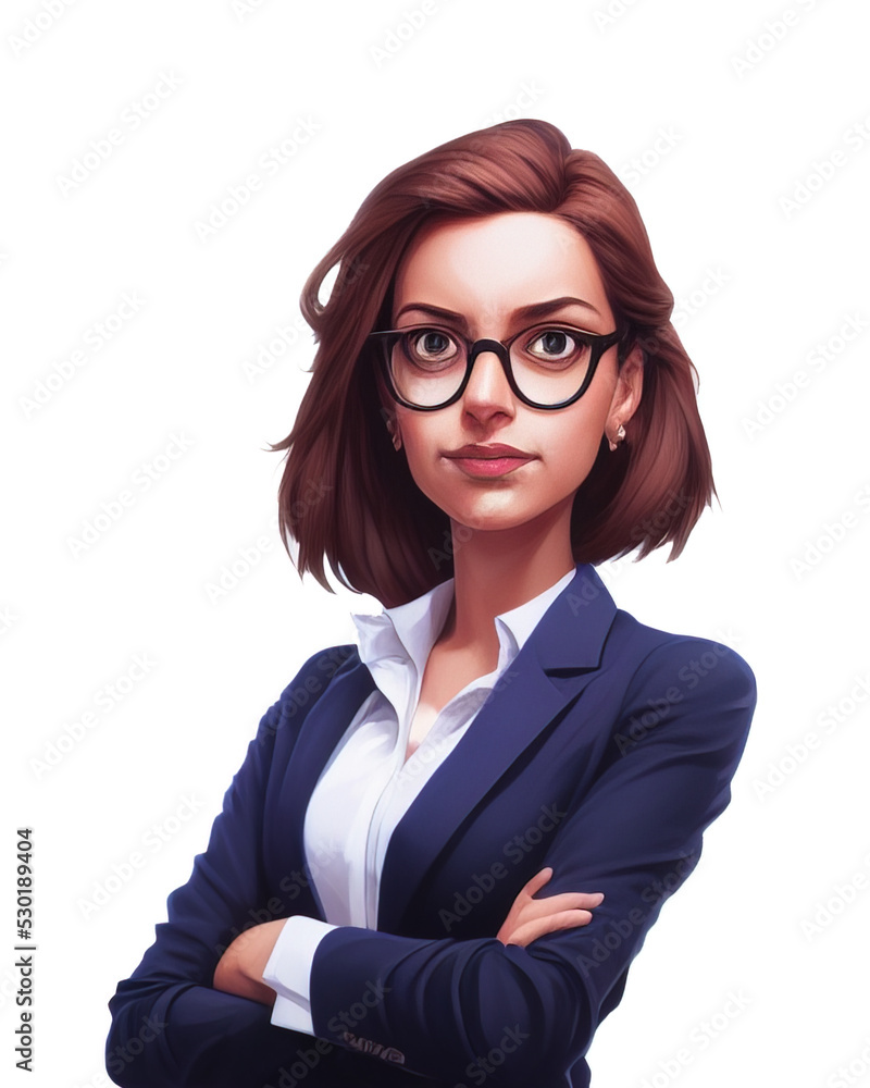 Illustration of a beautiful empowered business woman with crossed arms
