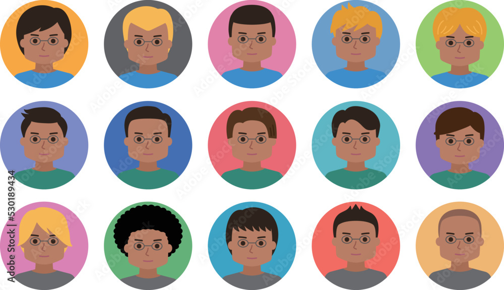 Avatar icon set of the man with glasses. Vector illustration isolated on transparent background. Avatar icon set of the man with glasses. Vector illustration isolated on transparent background.