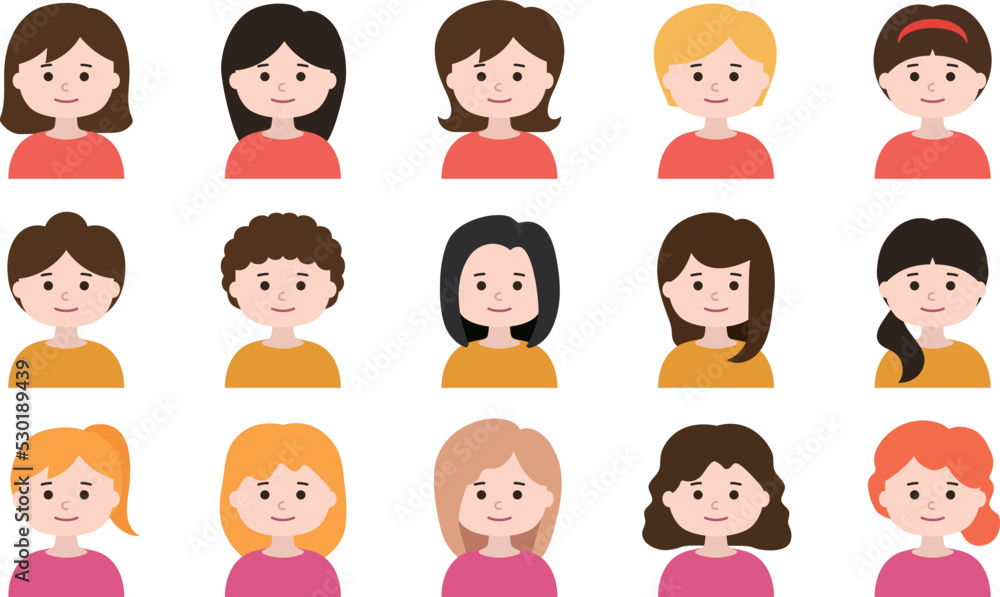 Avatar set of woman cartoon icon faces. Vector illustration isolated on transparent background. Avatar set of woman cartoon icon faces. Vector illustration isolated on transparent background.