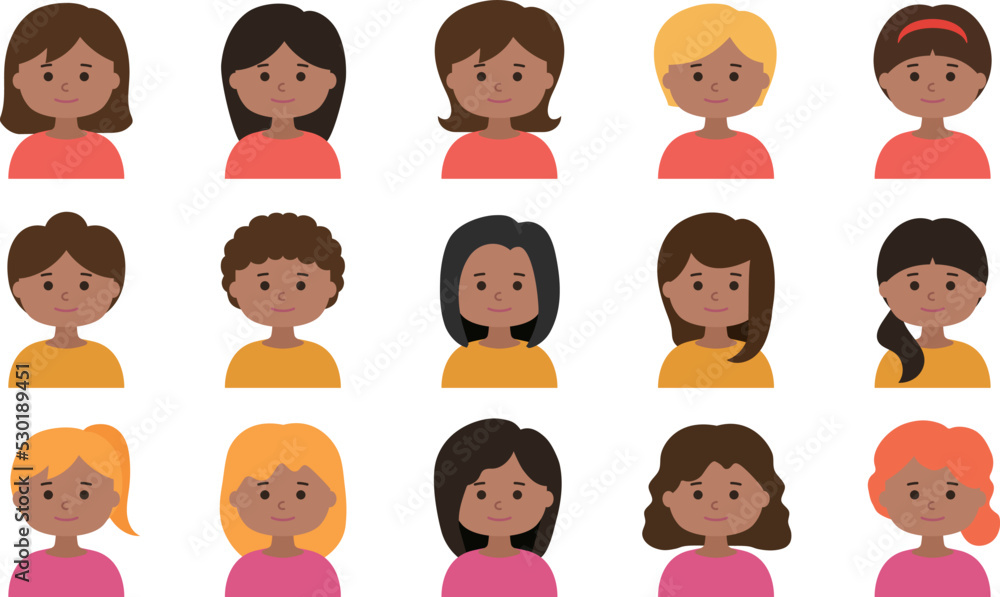 Set of woman cartoon icon faces. Vector illustration isolated on transparent background. Set of woman cartoon icon faces. Vector illustration isolated on transparent background.