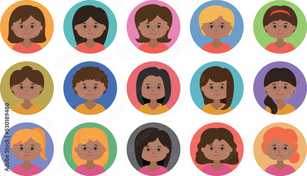 Set of woman cartoon icon faces. Vector illustration isolated on transparent background. Set of woman cartoon icon faces. Vector illustration isolated on transparent background.