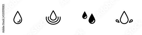 Conjunto de iconos de gota azul de agua de diferentes estilos. Concepto de lluvia. Ilustración vectorial