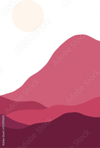 mountain and sun in minimalist landscape illustration. sunset and sunrise nuance in earth tone color. trendy contemporary design illustration.