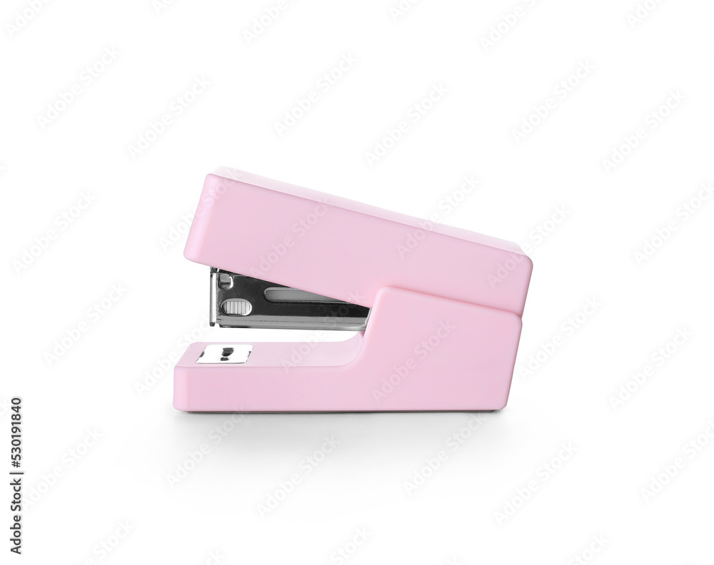 Modern pink stapler on white background Modern pink stapler on white background