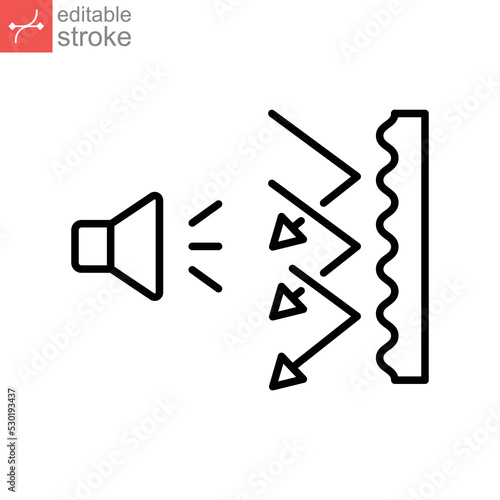 Soundproof icon. Sound insulation. Noise absorbing line symbol. Soundproofing room in multimedia or music studio. Editable stroke vector illustration. Design on white background. EPS 10