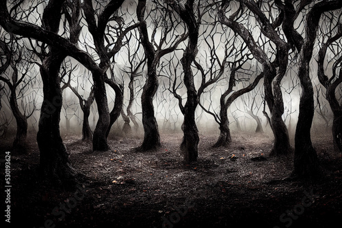 Fotografie Spooky forest, twisted trees