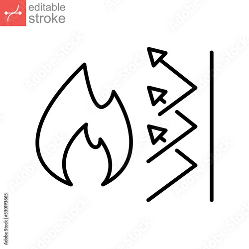 fireproof icon. Fireproofing support. Fire insulation, fire security system. Thermal reflective of flame burn. Editable stroke vector illustration. Design on white background. EPS 10