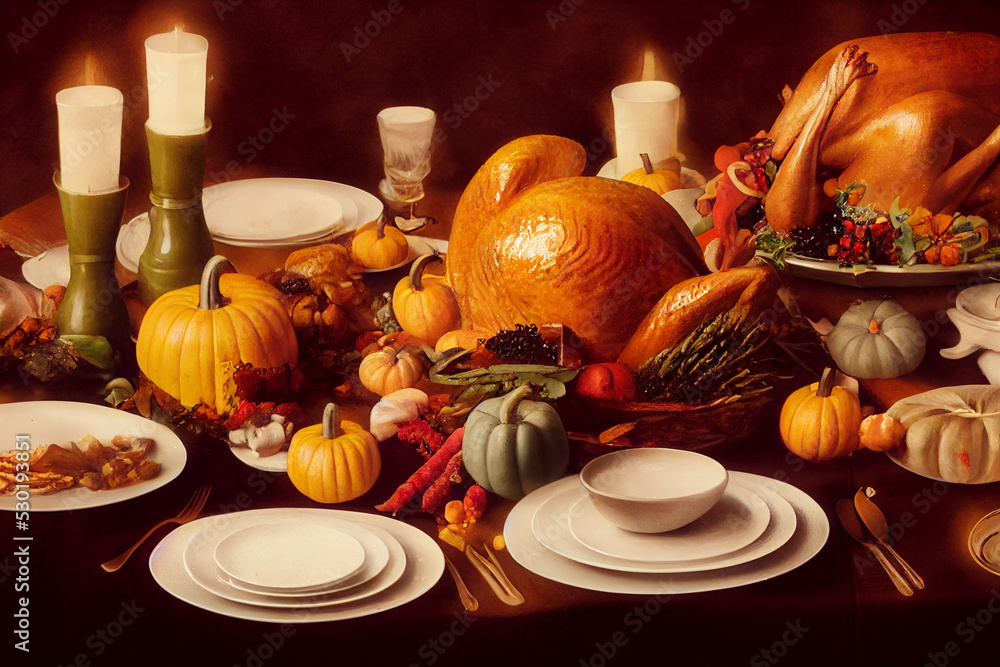 Beautiful thanksgiving dinner, turkey meal, holiday time