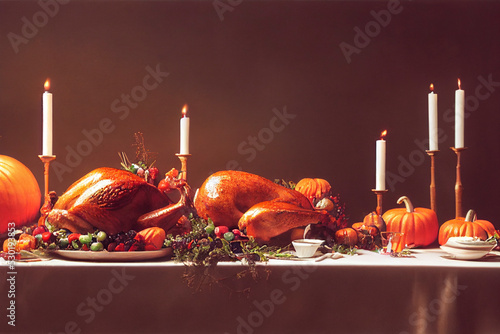 Beautiful thanksgiving dinner, turkey meal, holiday time