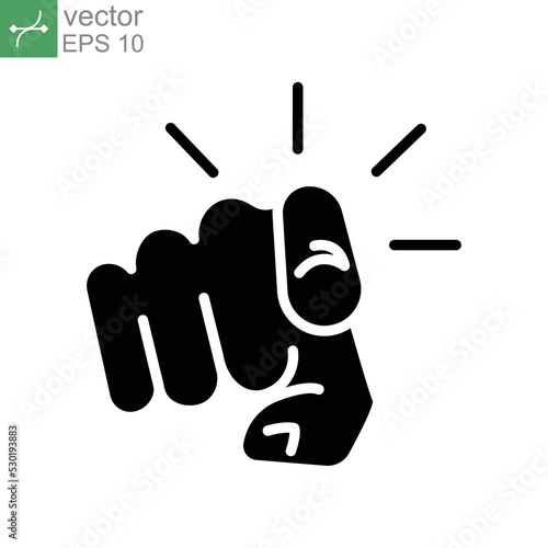 Finger pointing icon. Hand gesture of index finger pointer at viewer. Gesturing towards you. Glyph pictogram, solid symbol. vector illustration. Design on white background. EPS 10