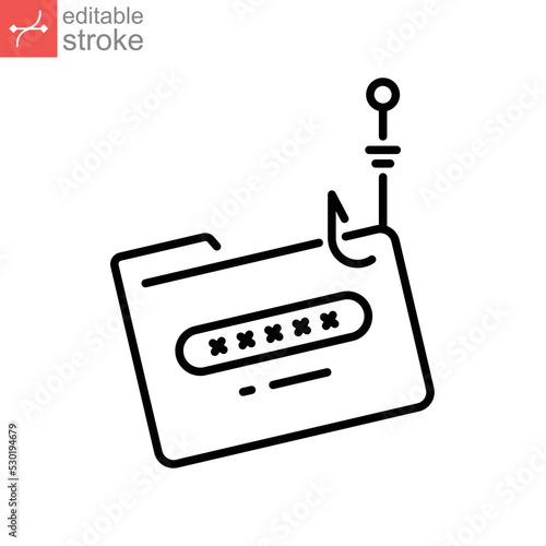 Password Phishing icon. Cyber thief. cyber phish attacks fraud. Hacker attack and web security. Network and internet security. Editable stroke. vector illustration. design on white background. EPS 10