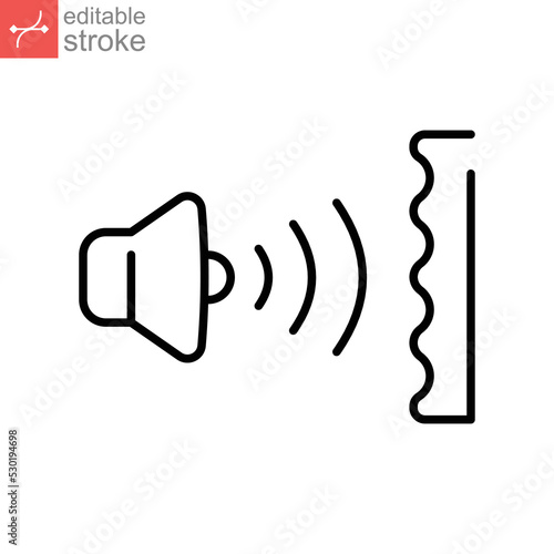 Soundproofing icon. sound insulation and heading for door. soundproof layer. Noise absorbing. line or outline pictogram. editable stroke. Vector illustration. Design on white background. EPS 10