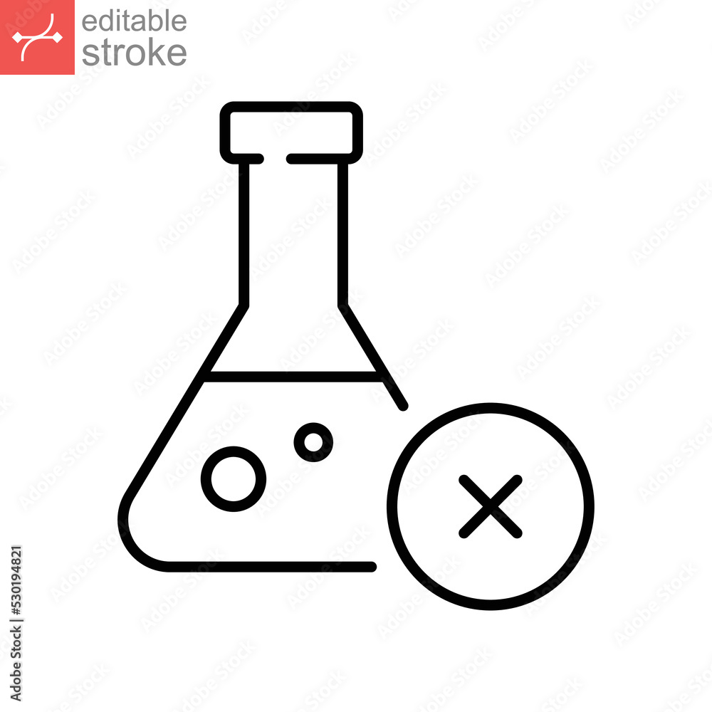 No chemical risk icon. Organic food, no additives, no preservatives. prohibition of chemical additives. Line pictogram style. Editable stroke. Vector illustration. Design on white background. EPS 10 No chemical risk icon. Organic food, no additives, no preservatives. prohibition of chemical additives. Line pictogram style. Editable stroke. Vector illustration. Design on white background. EPS 10
