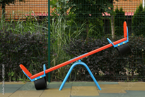 Cuadro en lienzo Empty colorful outdoor children's playground with seesaw